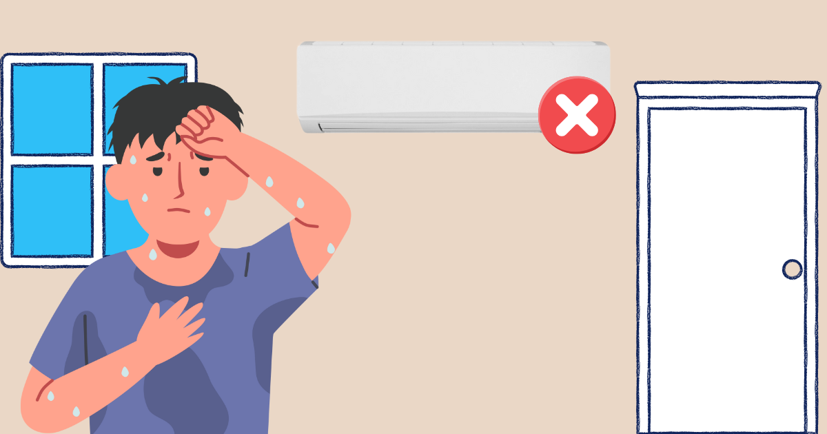 Man struggles in heat because split system isn't cooling.